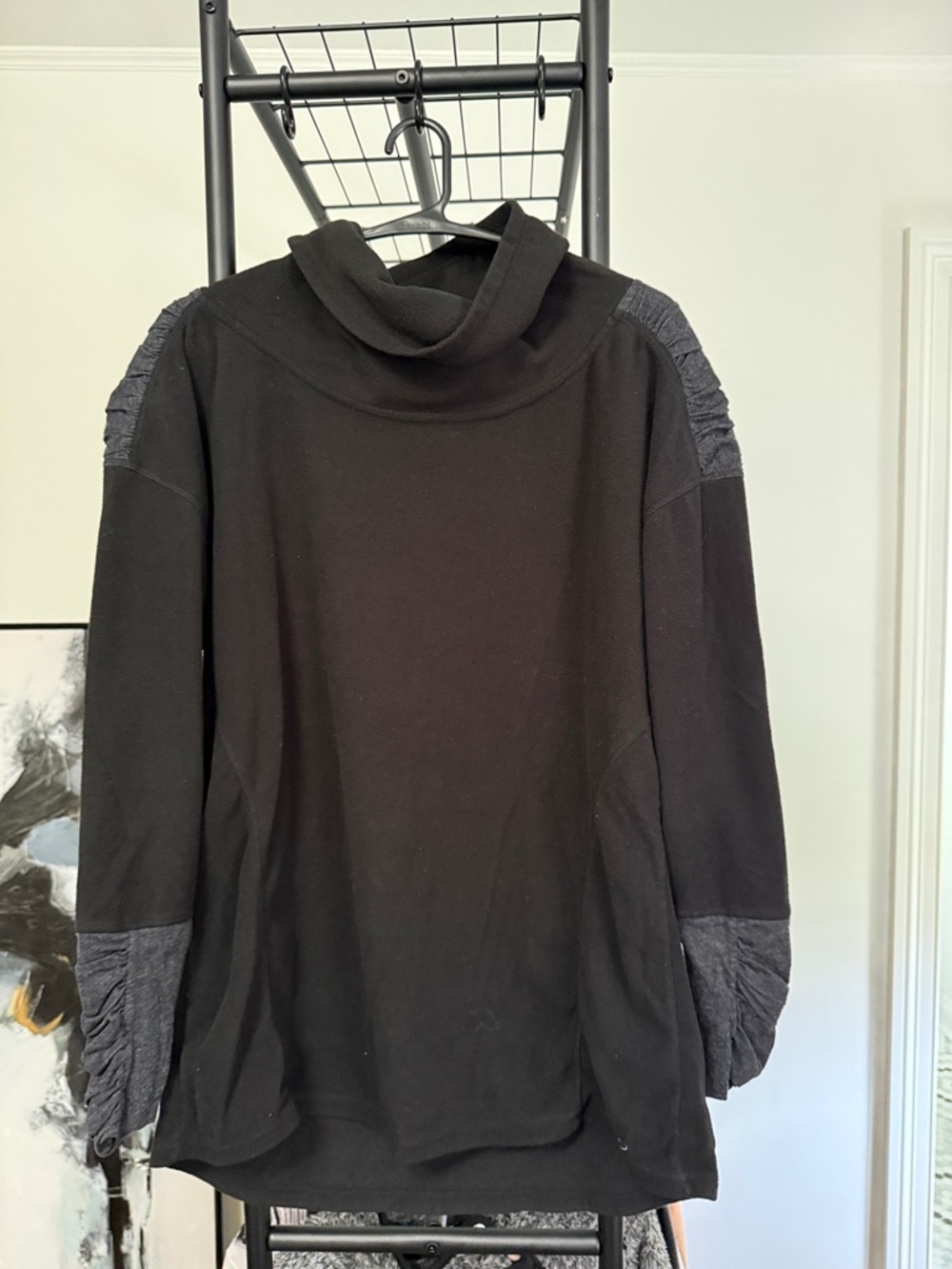 Men's Black Turtleneck Sweater with Textured Sleeve Details